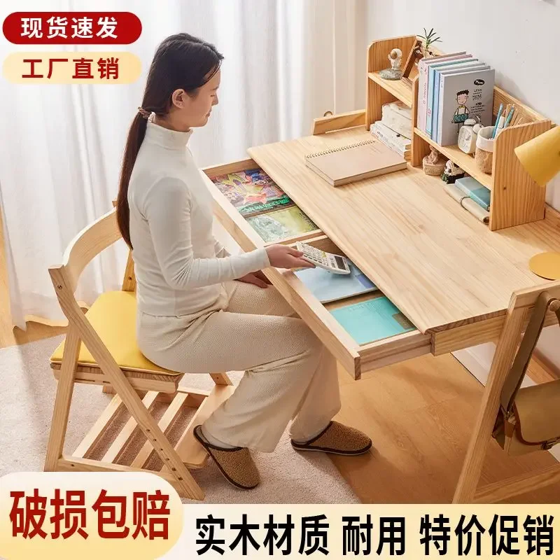 Solid Wood Study Desk for Students, Home Use Writing Table with Chair Set for Bedroom (Boys & Girls)