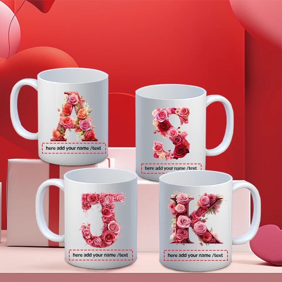 11oz Custom Names Festive Coffee Tumblers with Handgrip 3D Print white Rose Letters Hot Chocolate Party Mugs Design Favor