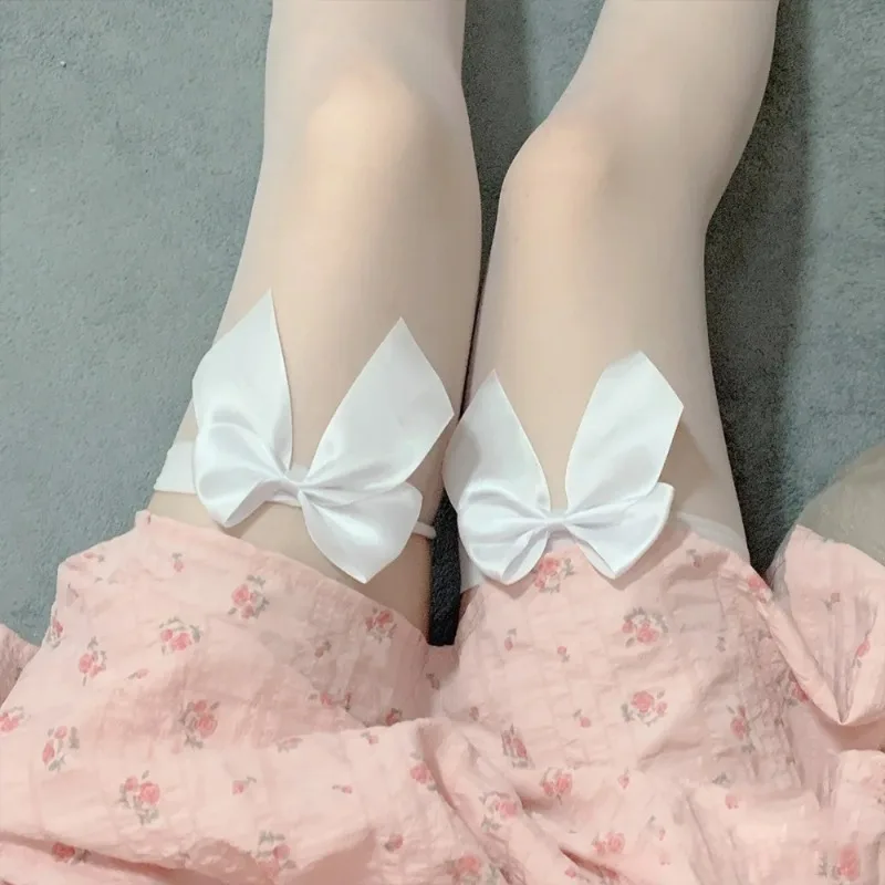 Women Girls JK Lolita Long Socks Sexy Black White Bowknot Stockings Lovely Sweet Lace Thigh High Socks Lady Over The Knee Socks