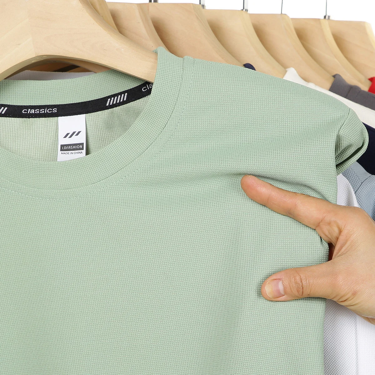 New T Shirts Men Oversize High Quality Streetwear Short-sleeve Tee Waffle O-neck Solid Basic Tops Blank Women Unisex Plain Shirt