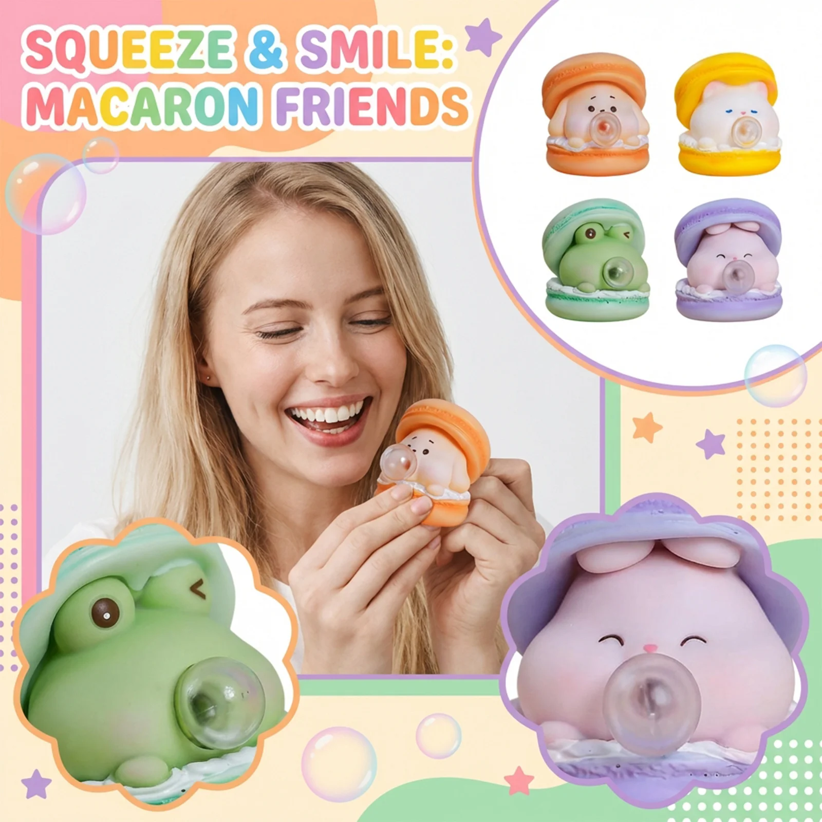 

Подвеска-антистресс Bubble Pinch Le Macaron: милый креативный виниловый сувенир, забавная мультяшная игрушка для снятия стресса