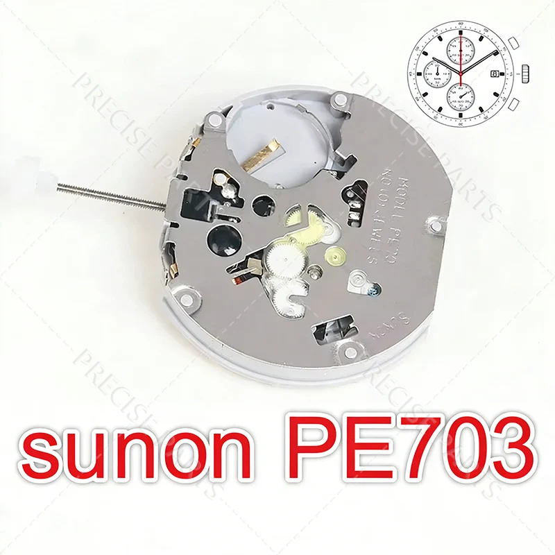 NEW PE703 Movement China Sunon PE70 Movement Three Hands With 3eyes ＆Date Small Chronograph Second ＆ Minute,Second