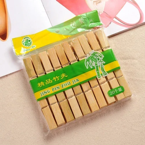 20Pcs Household Bamboo and Wood Clothes Clip Multi-functional Simple Windproof Clips Durable Drying Clip Socks Clothes Clips