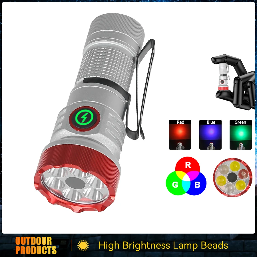 Mini Flashlight UV Irradiation Rechargeable Built-In 1100mah Battery Magnetic Suction Rear Side Pen Clip Outdoor Pocket Light