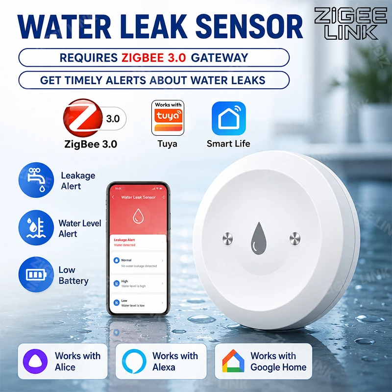 

Smart Zigbee Water Leak Sensor Flood Water Leakage Detector App Remote Monitoring Support Tuya Smart Life Need Zigbee Gateway
