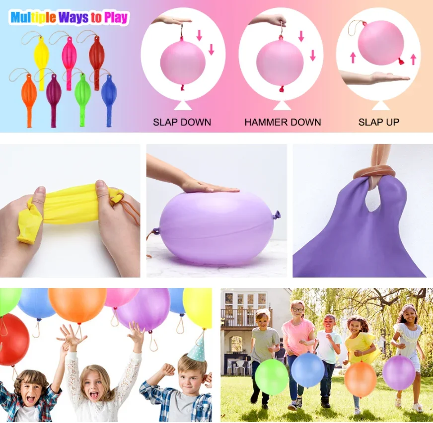 18in Thicken Punch Balloons Heavy Duty Party Favors Kids Bounce Balloons with Rubber Band Handle for Birthday Party Baby Shower