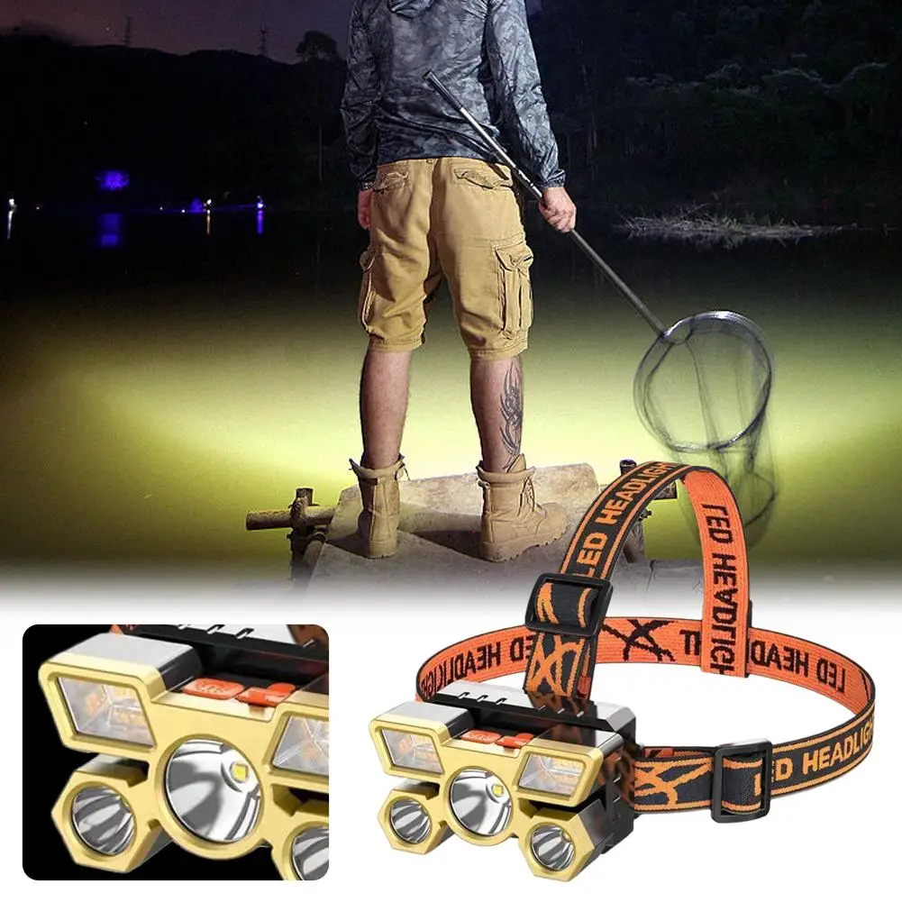 Strong Headlight  Rechargeable Ultra Bright  Long Range Outdoor  Headworn  Minelight Field Lighting  Night Five Headlights