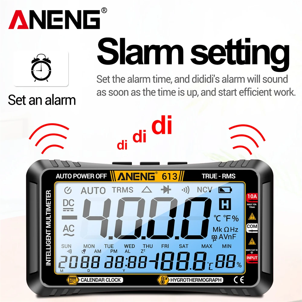 ANENG 613 Smart Multimeters 4000 Counts 10A Current 600V Voltmeter Test DC/AC Voltage Capacitor Tester Alarm Clock Set Tools