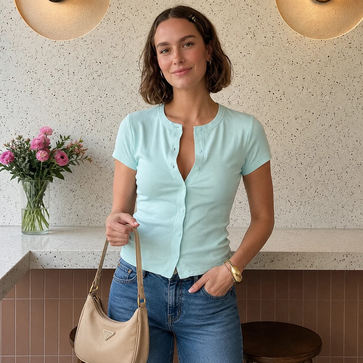 Summer Short Sleeve T-Shirt Women Casual Solid Slim-Fit Crew Neck Cardigan T-Shirt Lady Vacation Female Basic Tops Tee