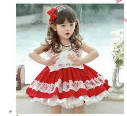 Summer outfit new short sleeved Lolita dress for girls children's princess dress baby girl's birthday little red dress