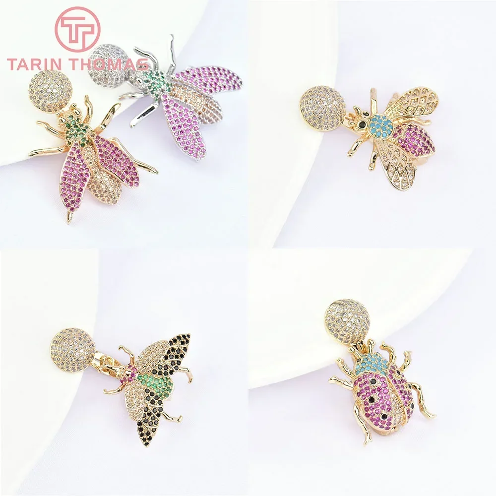 (5824) 23x33MM 24K Gold Color Brass with Zircon Insect Shape Connector Clasp Charms High Quality Jewelry Accessories Wholesale