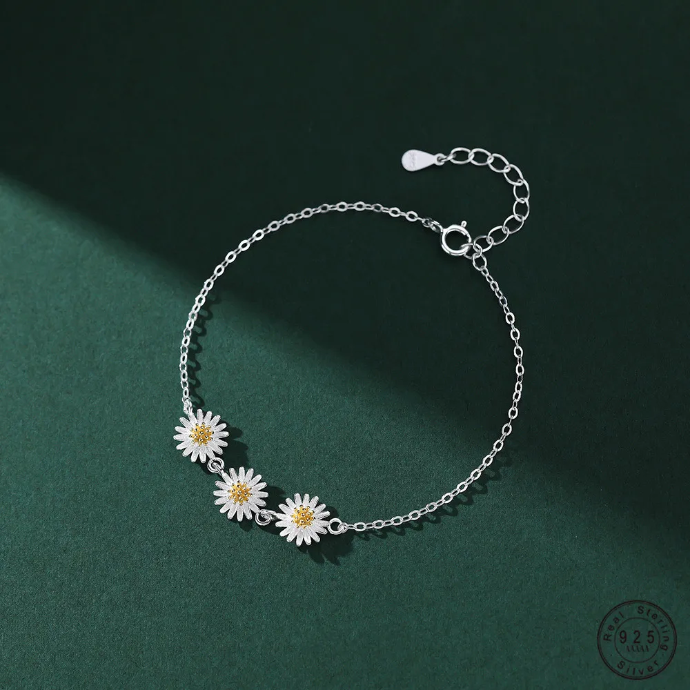 925 Sterling Silver Simple Daisy Flower Ornament Bracelet for Women  Temperament Jewelry Accessories