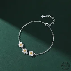 925 Sterling Silver Simple Daisy Flower Ornament Bracelet for Women Temperament Jewelry Accessories