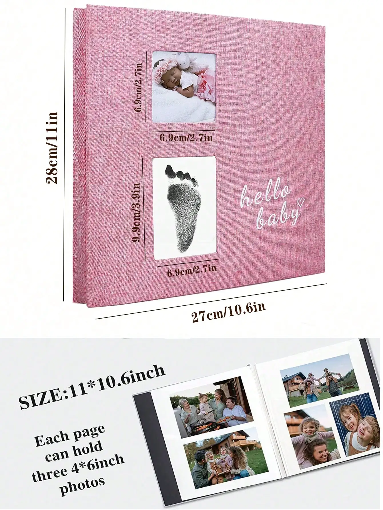 Baby photo album self-adhesive memory book 4x6 clip book set with clean hand print, and metal pen suitable for for boys girls