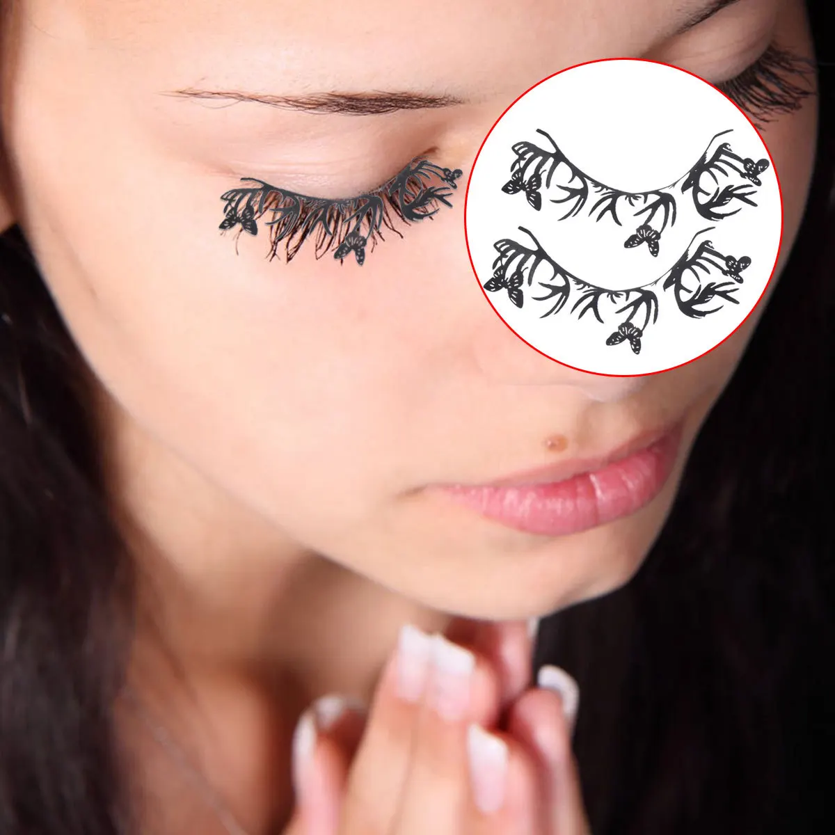 ขนตาปลอมกระดาษ 5 คู่ สำหรับคริสต์มาส งานปาร์ตี้ ตกแต่งขนตาปลอมสำหรับสาวๆ ผู้หญิง ขนตาปลอมแบบยาวเล็ก