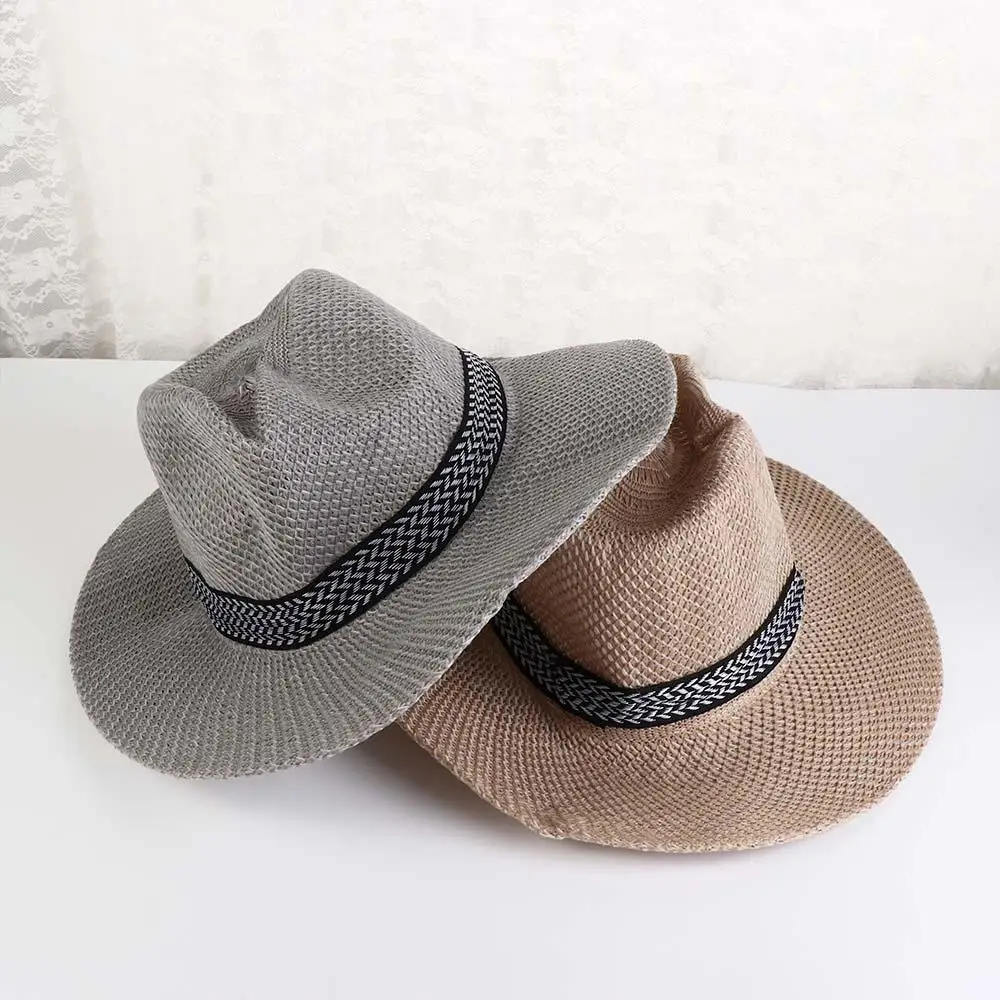 Bucket cap Fashion Female Travel Bohemia Style Beach Old Man Sun Hat Solid Color Panama Hat Middle-aged Men Straw Hat