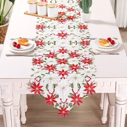 Elegant Satin Embroidery Christmas Bed Table Runner Lace Tablecloth For Wedding Party Decoration Vintage Floral Home Decor