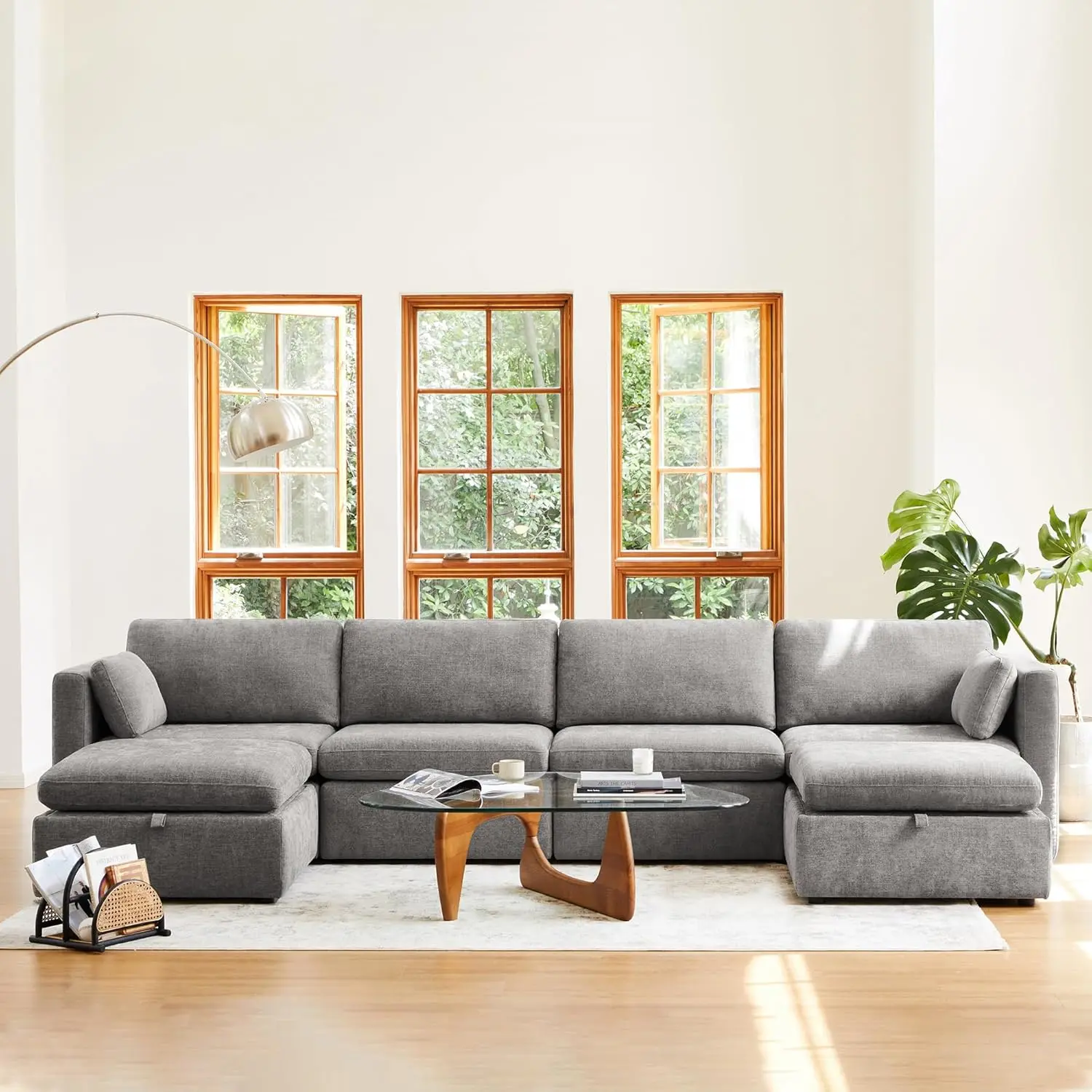 Modular Sectional Fabric Sofa Set Extra Large U Shaped Couch with Reversible Chaise 146 inch Width 6 Seat Modular Sofa