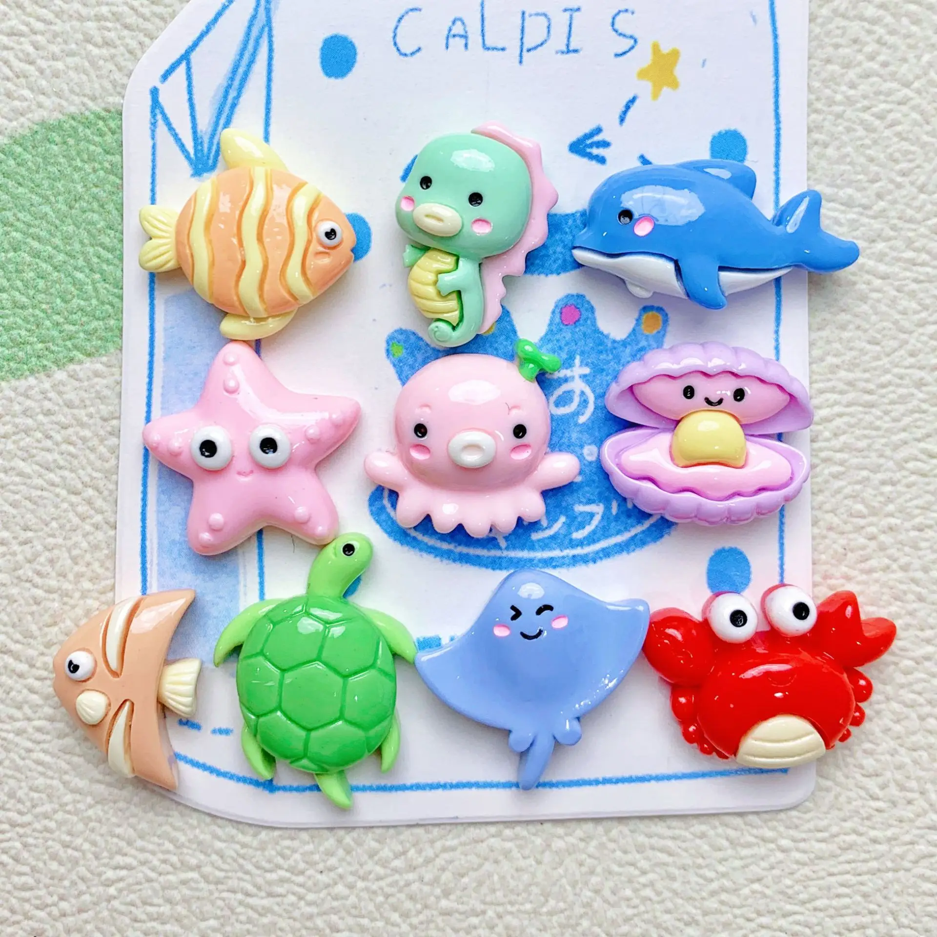 100pcs Kawaii Turtles Starfish Crabs Whales Oceans Animal Flatback Resin DIY Cabochon Crafts Supplies Phone Shell Decor Material