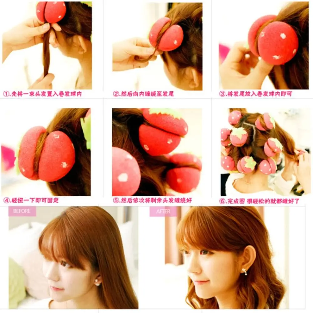 6PCS Sponge Rollers Curlers Strawberry Balls Hair Care Soft Foam Sponge Rollers Curling Women Hair Styling Tools