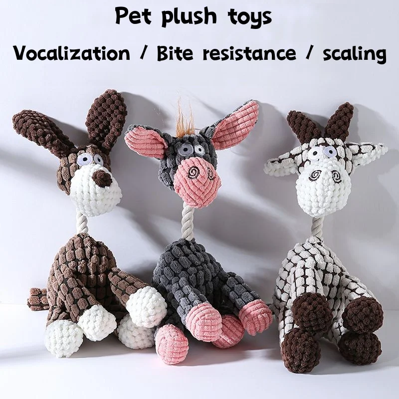 Donkey pet plush toys, large, medium, and small dog bite resistant cotton rope, dog teeth grinding and sound making pet toys