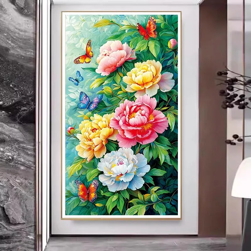 

DIY Printed Cross Stitch 11CT 9CT Peony Flowers Butterfly Embroidery Cotton Threads