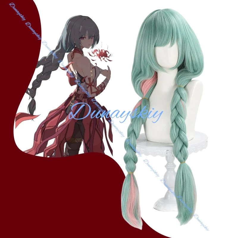 

Phrolova Cosplay Wig 98cm Green Pink Mixed Braided Wigs Halloween Cosplay Wuthering Waves Wig Heat Resistant Synthetic Hair