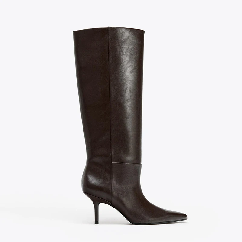 

Retro Style High Heel High Boot Sharp Pointed Toe Long Boot over Knee Thin Heel Knight Boot Fashionable All Season Boot