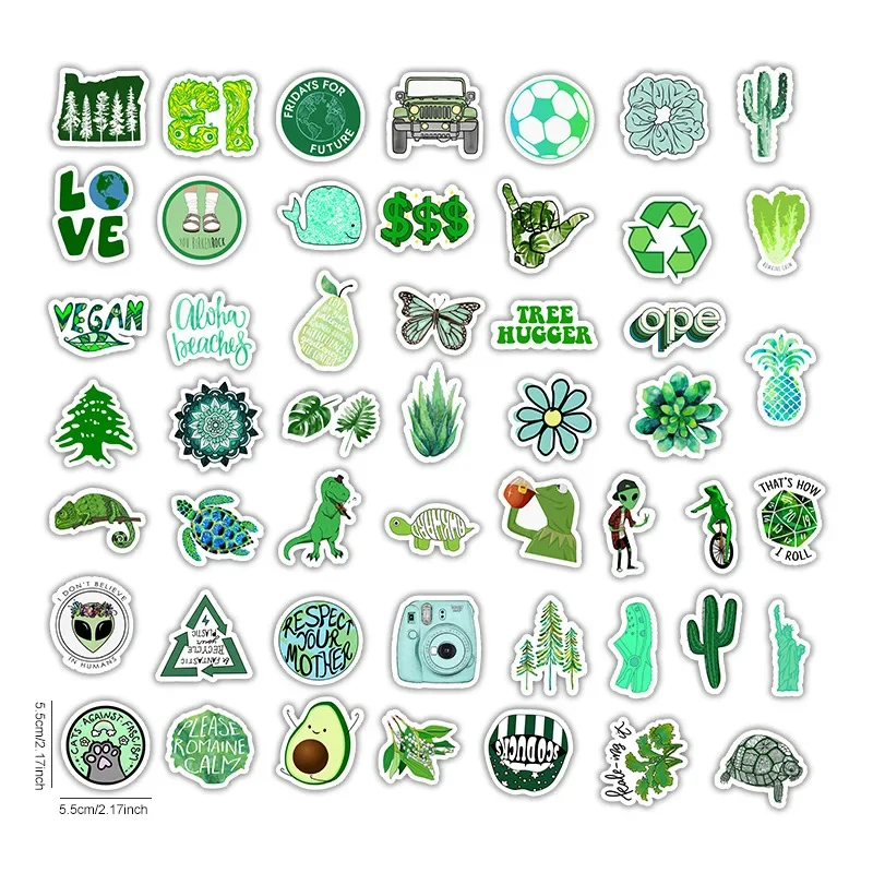 2Sets=100Pcs Cartoon Small Fresh Green Sticker Mobile Phone Computer Water Cup PVC Sticker