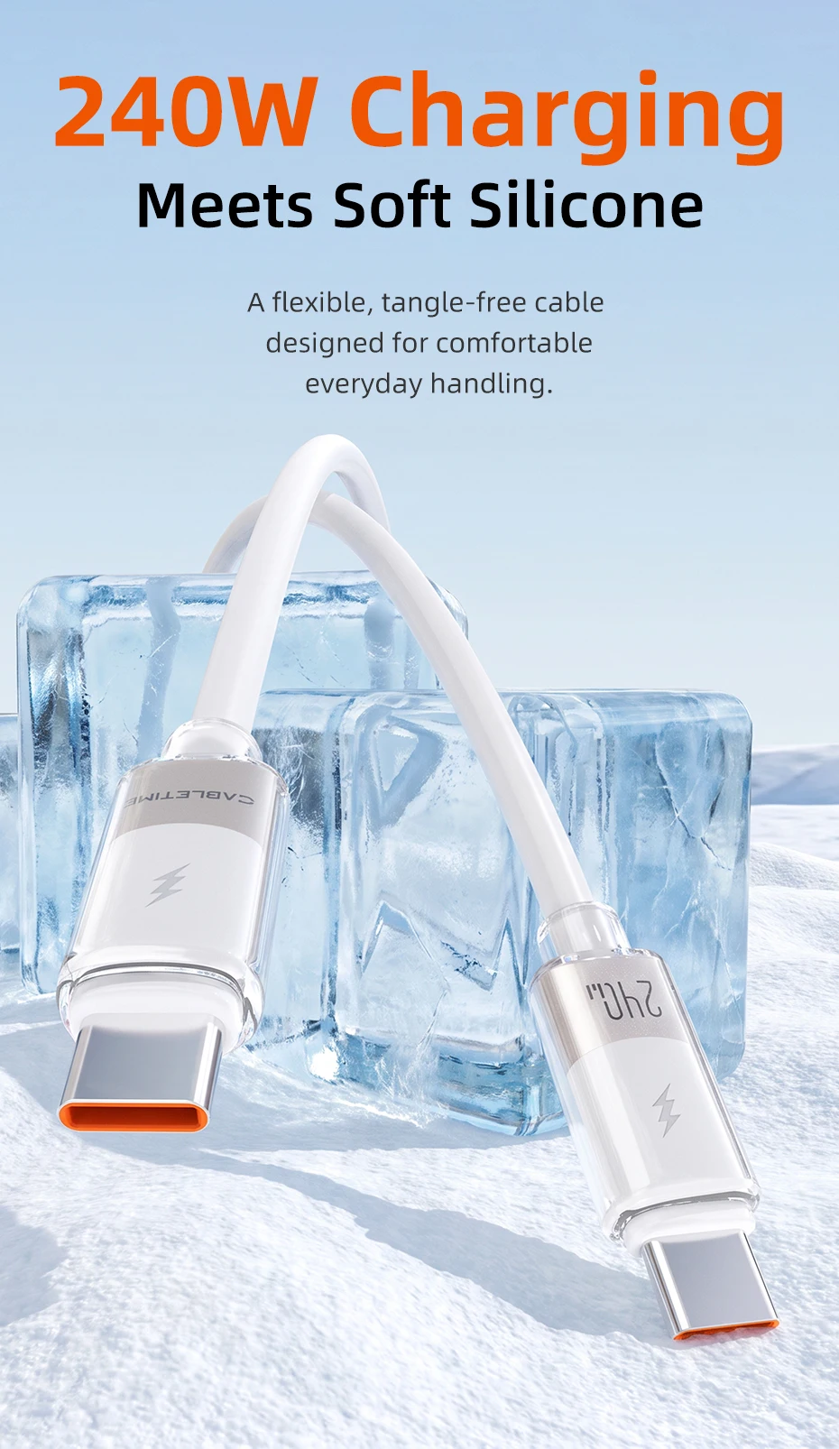 CABLETIME 240W USB-C-Kabel, Typ-C-Kabel, PD 3.1 Schnellladekabel für Xiaomi, Samsung, Laptop, MacBook Pro, iPhone 17/16 – Detail 1