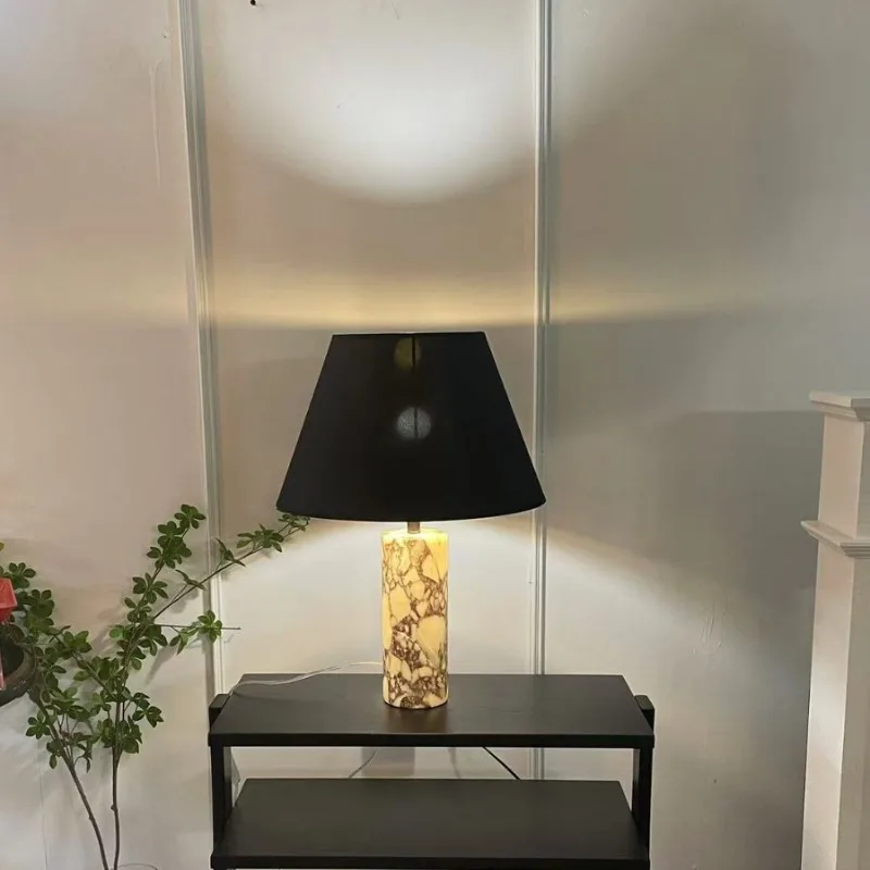 Natural marble table lamp modern simple bedroom bedside living room new Chinese style