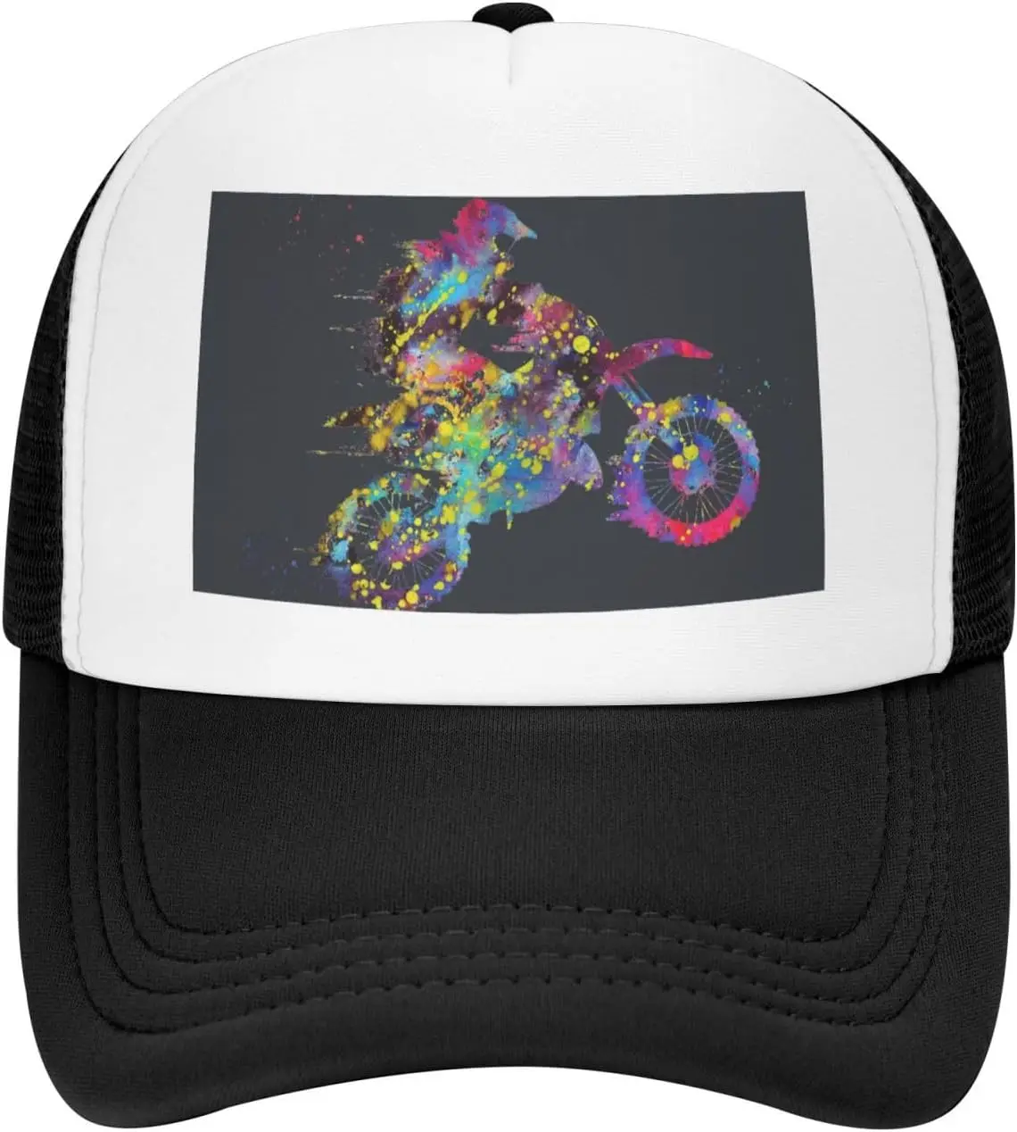 Motocross-Dirt-Bike-Watercolor-Splash-Trucker-Hat-Adjustable-Mesh-Baseball-Cap-Outdoor-Racing-Hat