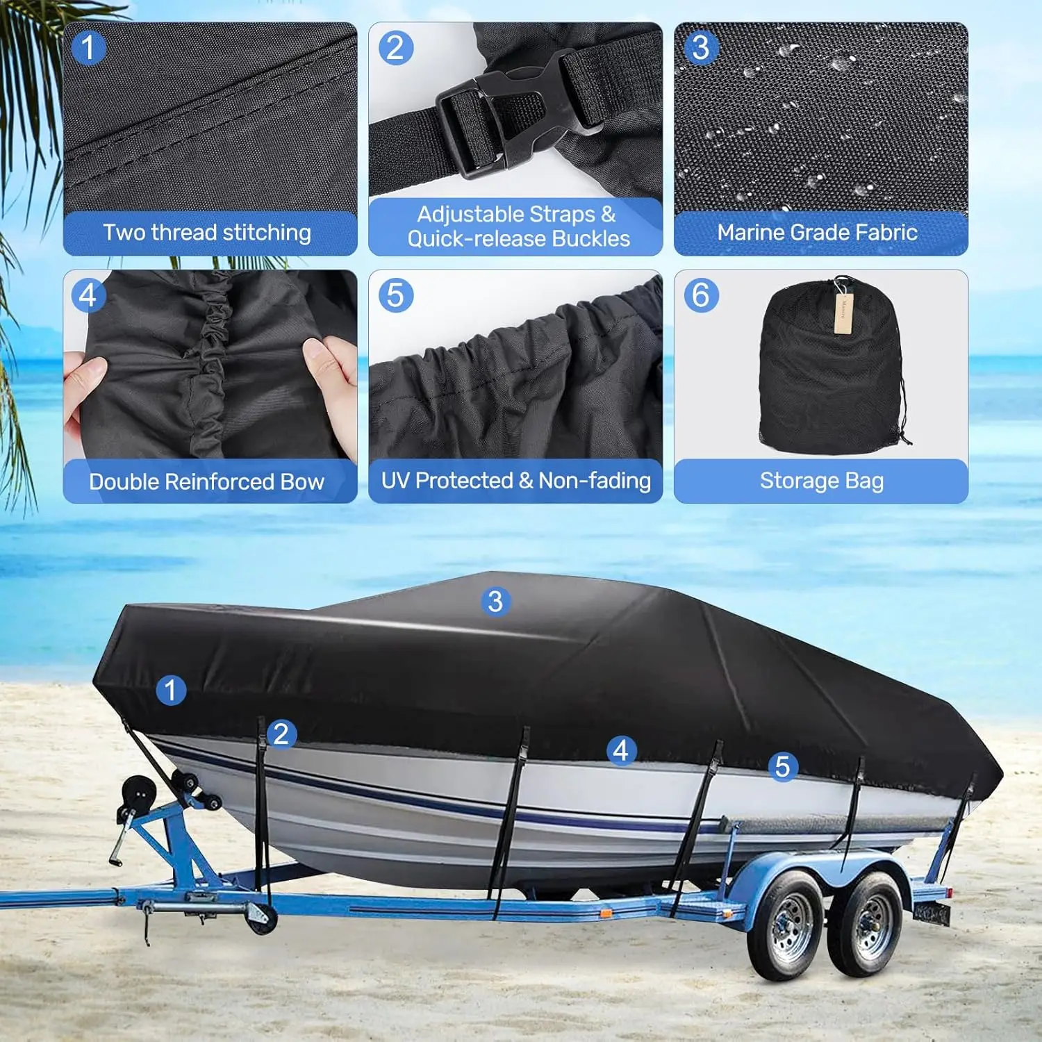 Trailerable Boat Cover 20-22ft Waterproof Heavy Duty Boat Cover, UV Resistant Marine Grade Canvas Outboard Cover Fits Bass Boat