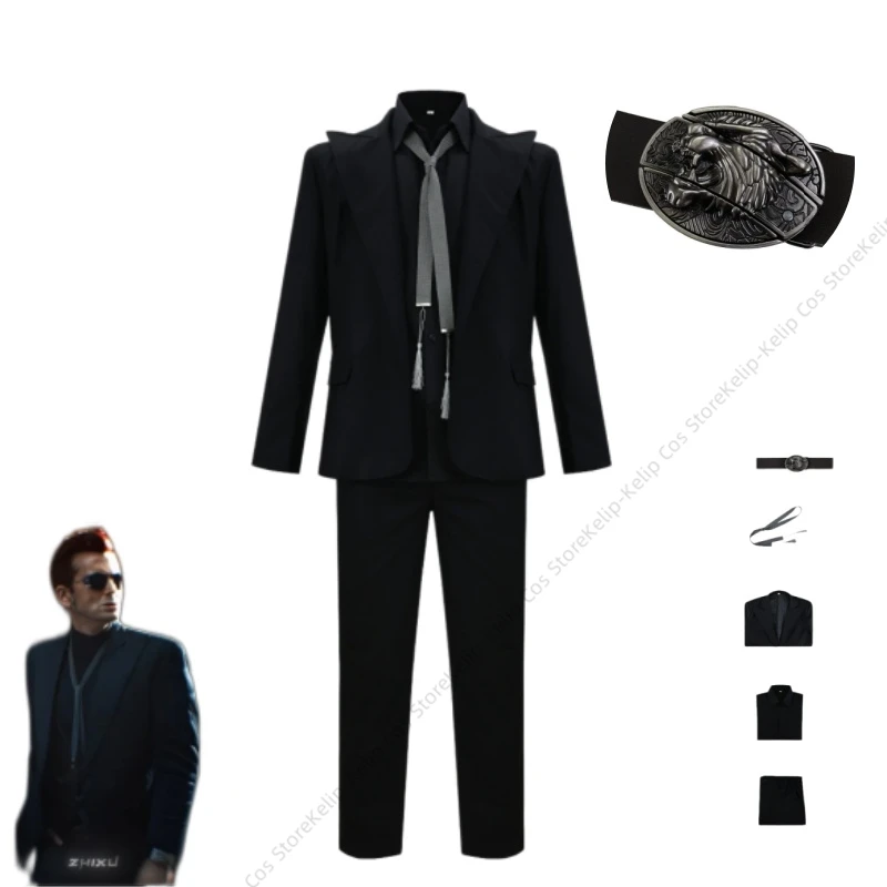 GO Crowley Cosplay Costume Black Slim Fit Suit Demon Elegant Retro Blazer Pants Set For Adult Men Halloween Party Outfit