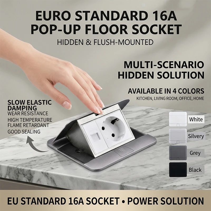 EU-Standard Bodensteckdose Wasserdicht-USB/EUR/Universal/FR Küchen-Bodensteckdose Innen Wasserdichte Goldene Versteckte Computer-Steckdose