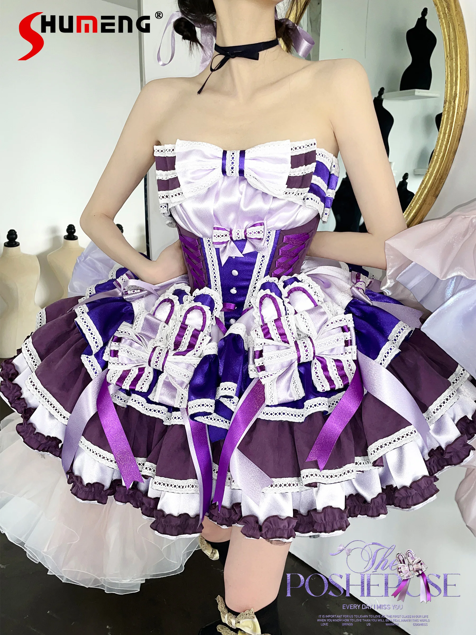 

High-end Elegant Socialite Strapless Birthday Sweet Cute Lolita Dress Sleeveless Off-shoulder Bow Ball Gown Mini Dresses Women