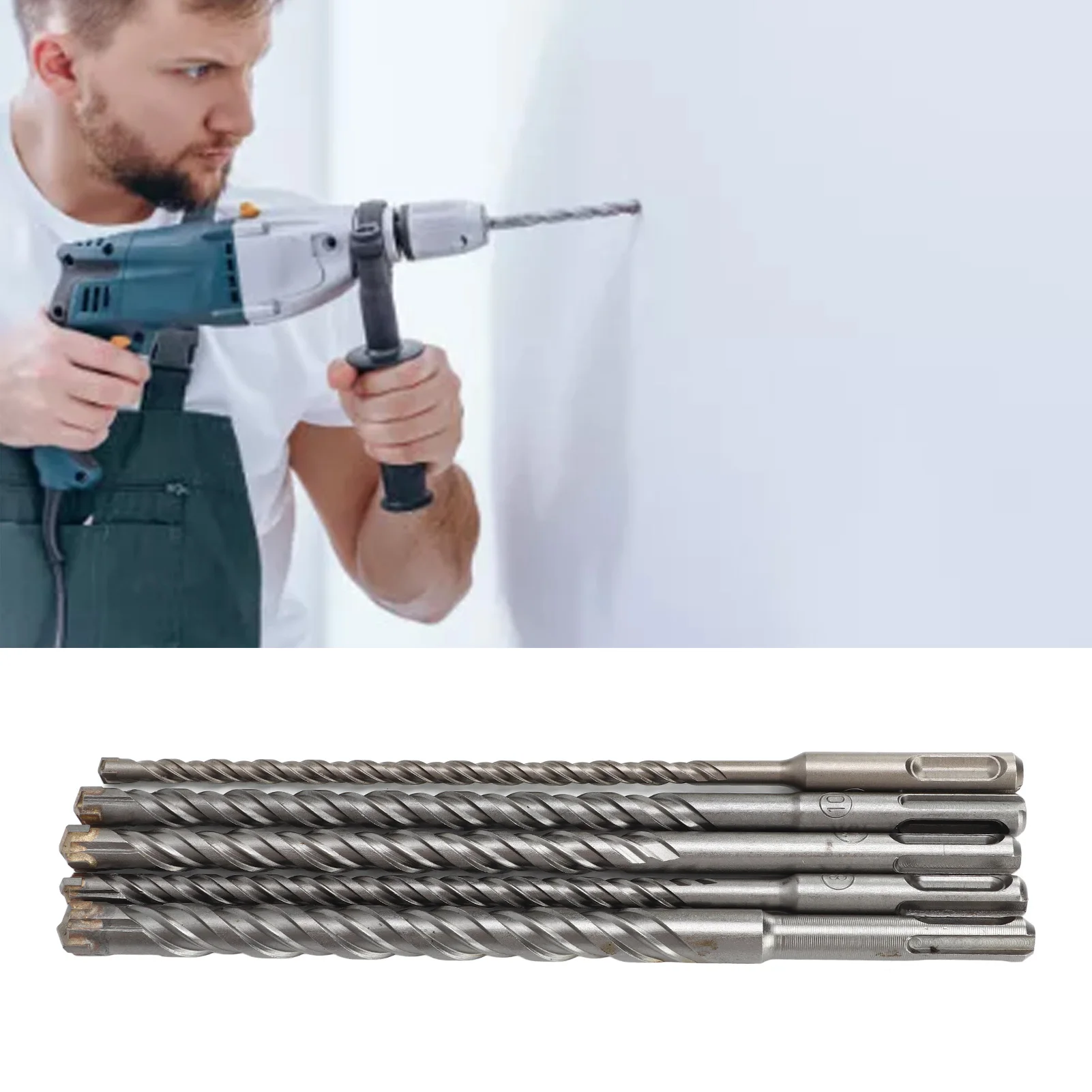 ZK30 5Pcs Masonry Drill Bit Set 6mm 8mm 10mm 12mm 14mm Punch Diameter 210mm Length Cross Drill Bits for Electric Hammers