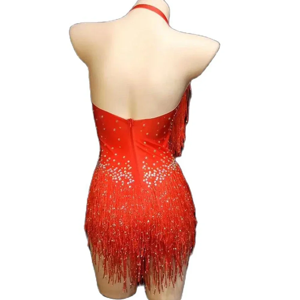 Glitzernde Strass-Bodys für Damen, helle Fransen, ärmellos, Neckholder, Geburtstagsfeier, Clubkleidung, Abend, Abschlussball, Sänger, Tanzkostüme