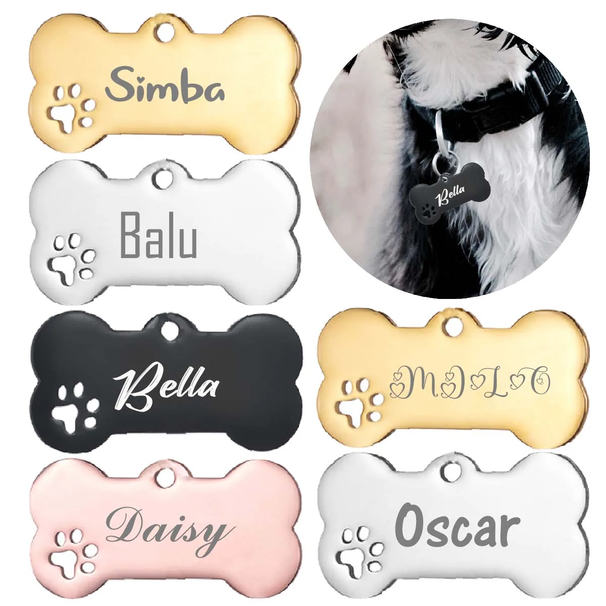 Personalized Pet Dog Tags Shiny Steel Free Engraving Kitten Puppy Anti-lost Collars Tag for Dog Cat Nameplate Pet Accessoires