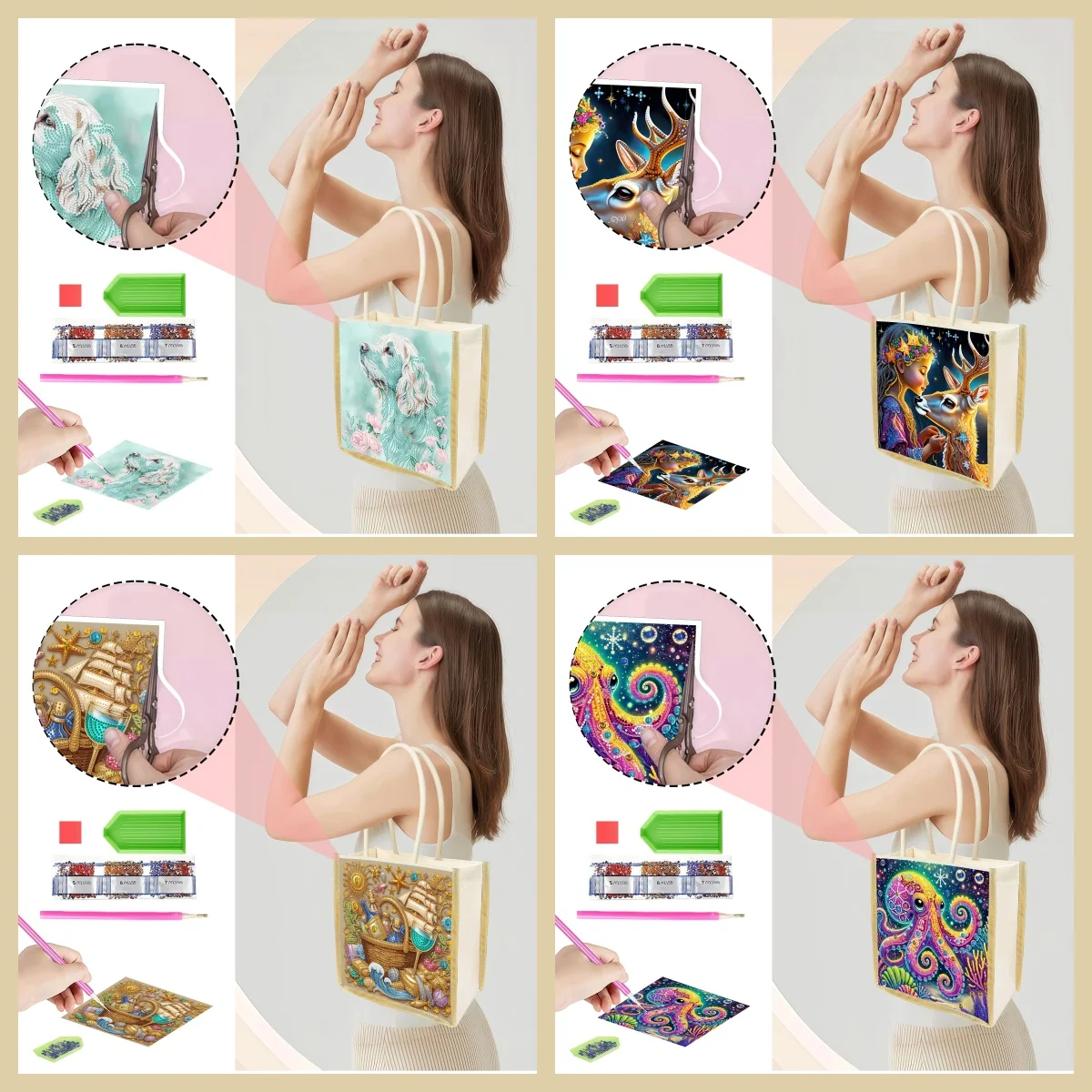Canvas Storage Bag with Animal Diamond Painting, Thick and Firm, Fine Workmanship for Home & Outdoor Use.