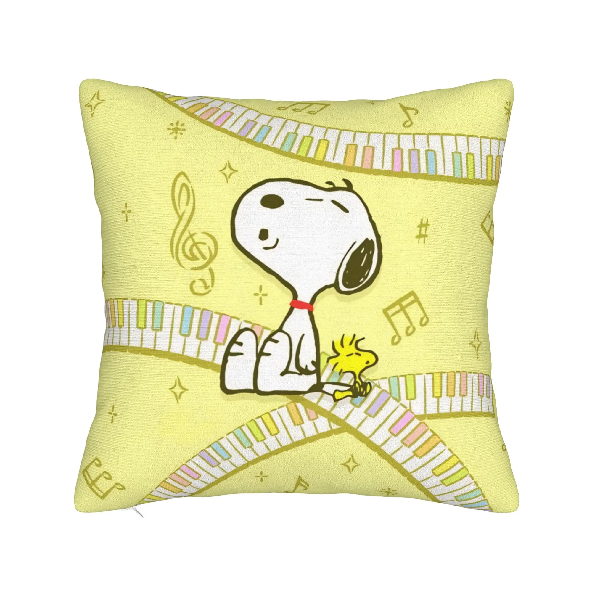 Cute S-Snoopys Sing Square Pillow Cases Musical Notes Cushion Cover Awesome Polyester Decorative Pillowcover for Home 40x40cm