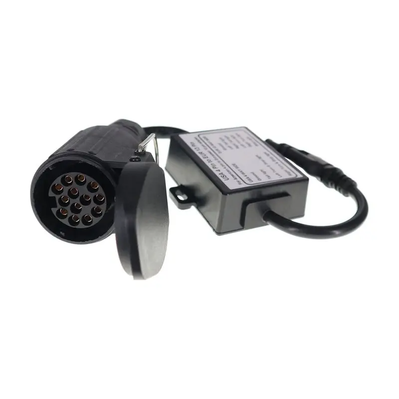 ABHX-New Trailer Connector US 4-Pin Flat Plug To EU 13-Pin Portable Trailer Light Circuit Wiring Converter Trailer Connector