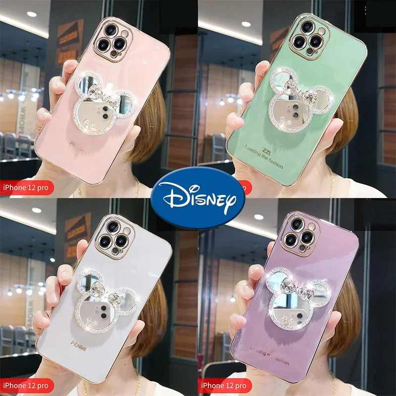 Disney Mickey Mouse Phone Case for IPhone 11 12 13 Pro Max Cartoon Doll Diamond Mirror Phone Cover for IPhone XS XR 7 8plus Cute