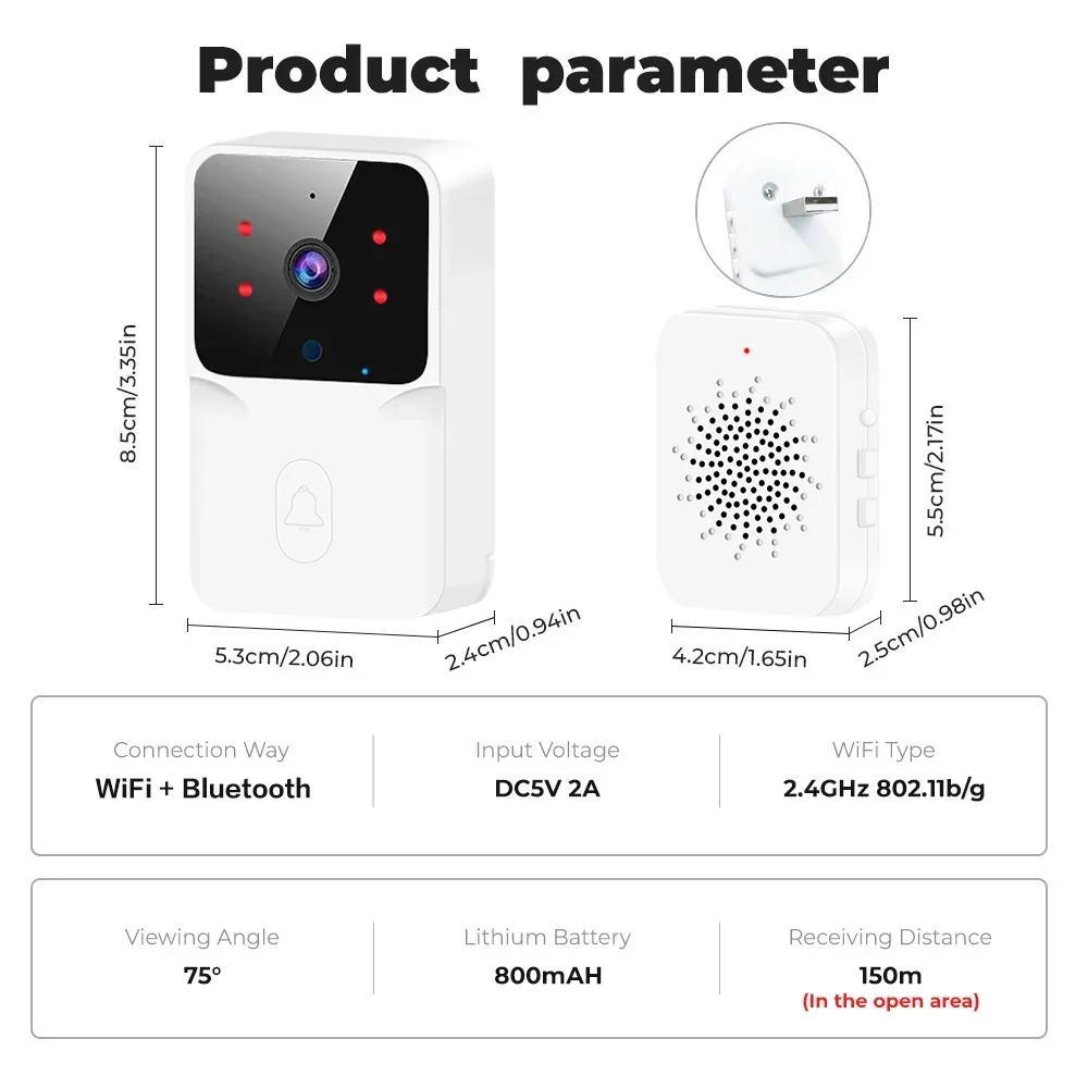 Imagem -06 - Câmera hd sem Fio Wifi Video Campainha Tuya Smart Home Security Detecção de Movimento Pir Alarme ir Interfone