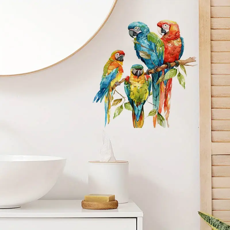 Beautiful Watercolor Parrot Sticker Weatherproof  Vinyl Wall Sticker Living Room Cabinet Home Decoration Decals S247