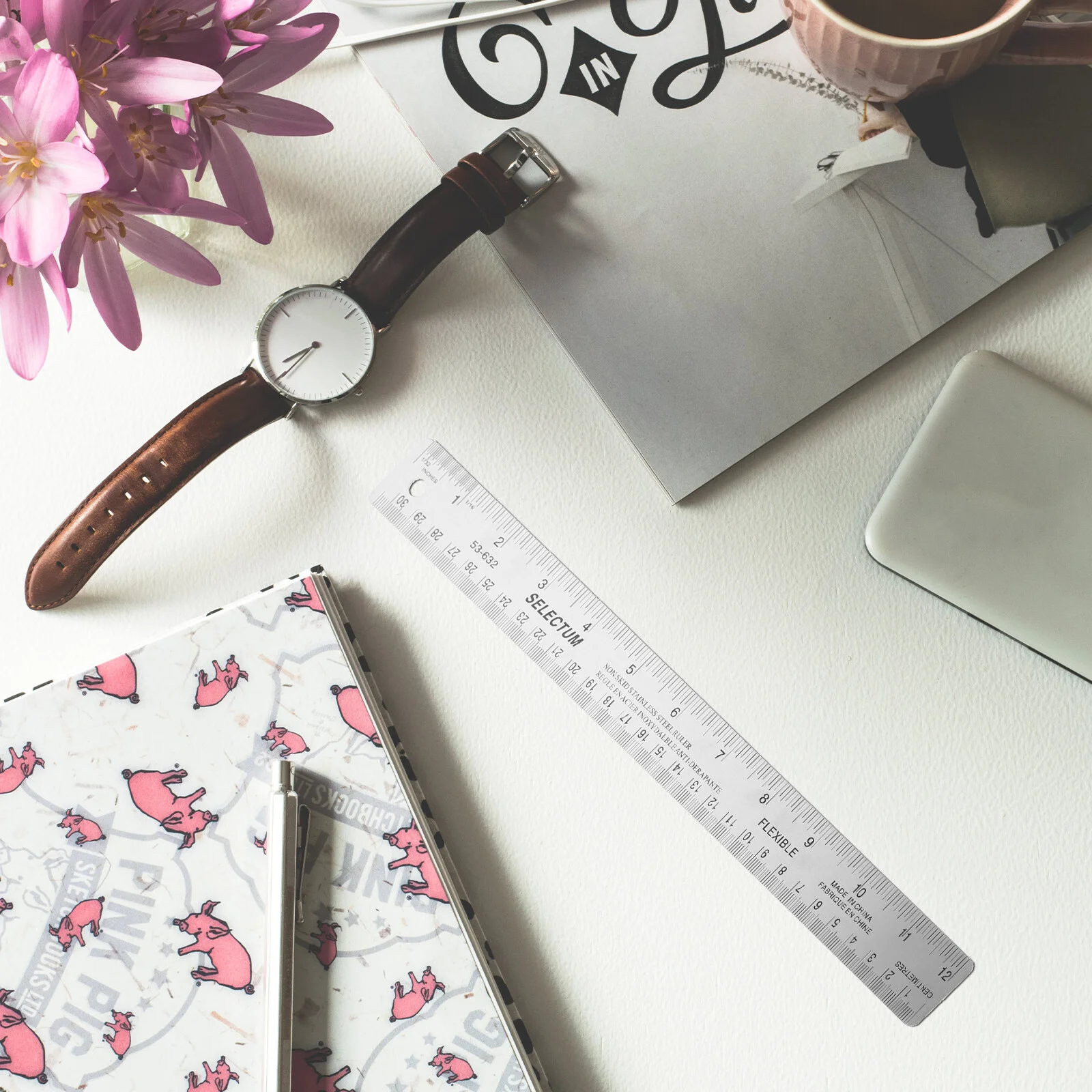 STOBOK Stainless Steel Metal Ruler: 2PCS Metal Ruler with Cork Backing Non- Rulers with Inch and Centimeters Metric