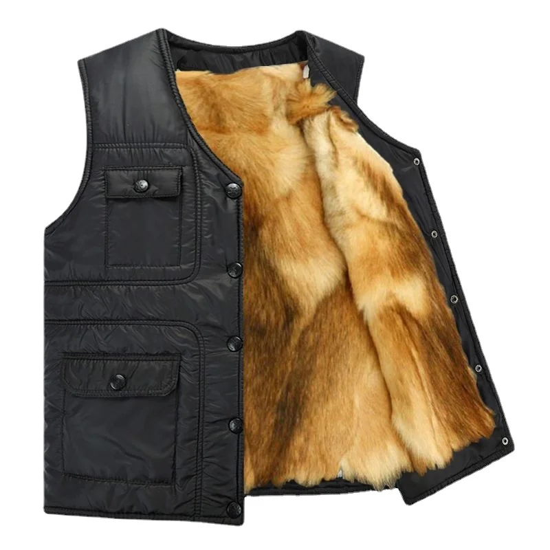 Casual Working Winter Real sheep fur Short jacket Men shearling vest fur male inter mens Cashmere coat travel biker Padded Vest