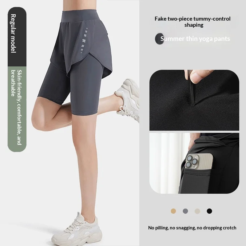 Women's High Waist Yoga Shorts Quick Dry Breathable Running Cycling Fitness Workout Shorts Mid Length Sportswear Short Pants