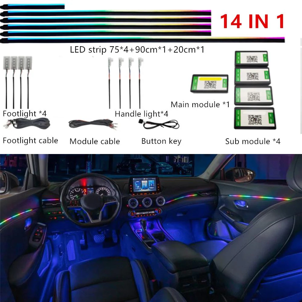 LED Symfonie Auto Omgevingslicht 64 RGB Interieur Acryl Lichtgeleider Glasvezel Auto Decoratie Sfeer 18/14/10/6in1 Universeel