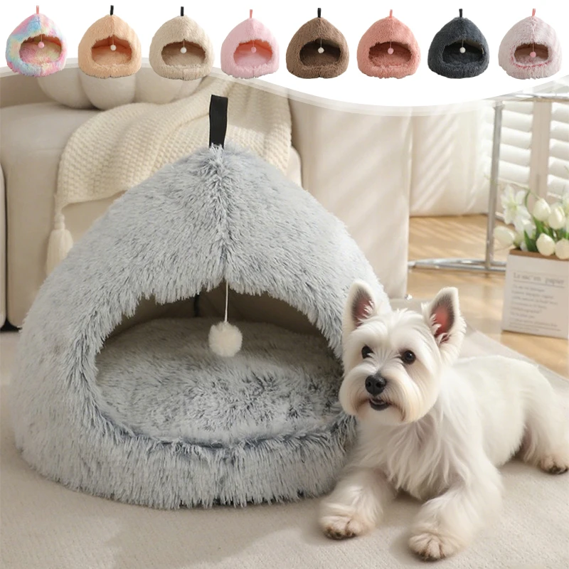 

2 in 1 Plush Pet Kennel Donut Cuddler Nest Ultra Soft Warm Winter Bed with Non-Slip Bottom for Anxious Pets Portable Washable